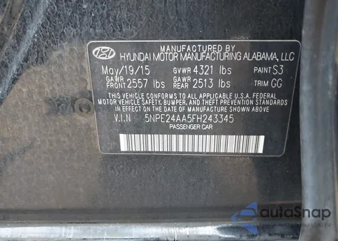 2015 Hyundai Sonata Eco из США, поврежденный, VIN 5NPE24AA5FH243345